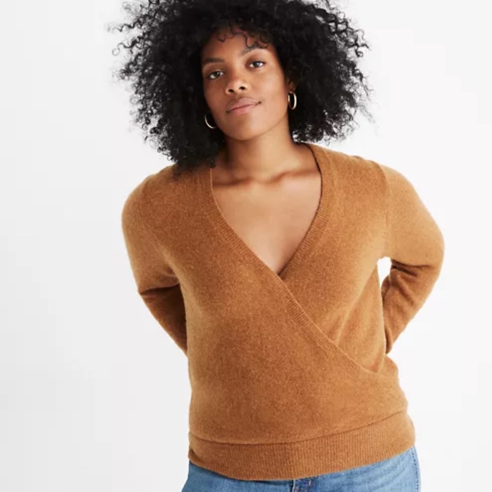 Madewell Wrap Front Pullover Sweater Brown Small Alpaca Wool Blends Cozy Cabin